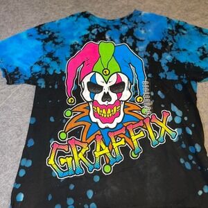 Graffix Jester Skull Graphic Tie Dye T-Shirt Blue Black Mens Medium 2022